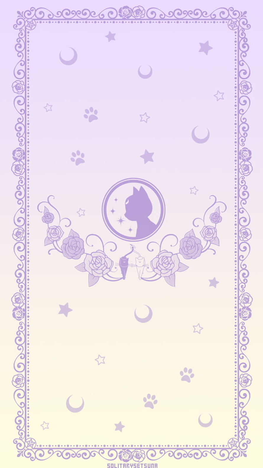 Sailor Moon Luna Cat Silhouette with Roses and Celestial Elements HD phone wallpaper