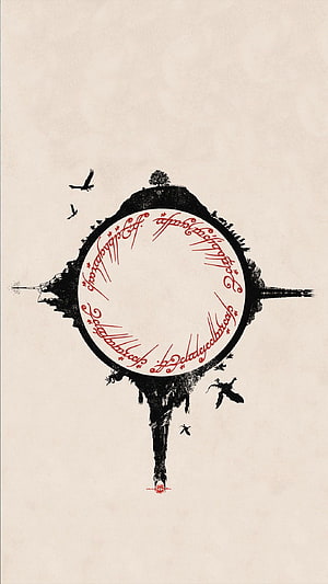 Lord of the Rings Minimalist Ink Design with Elvish Script and Silhouetted Birds HD phone wallpaper