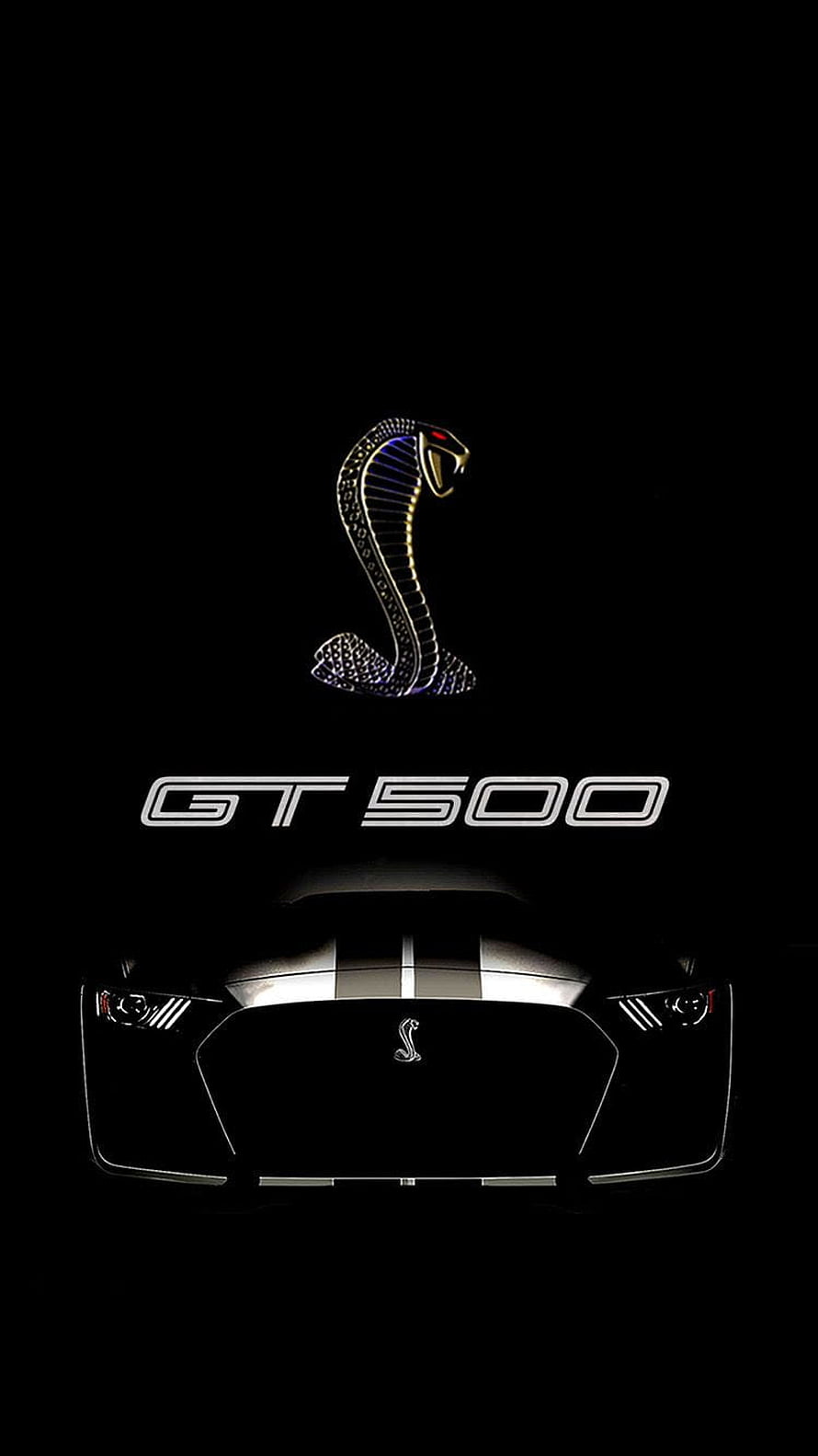 Ford Mustang Shelby GT500 Front Grille and Cobra Emblem on Black Background HD phone wallpaper