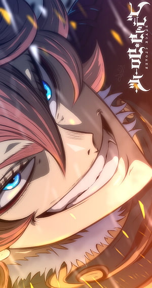 Mereoleona Vermillion from Black Clover with glowing blue eyes and a fierce grin HD phone wallpaper