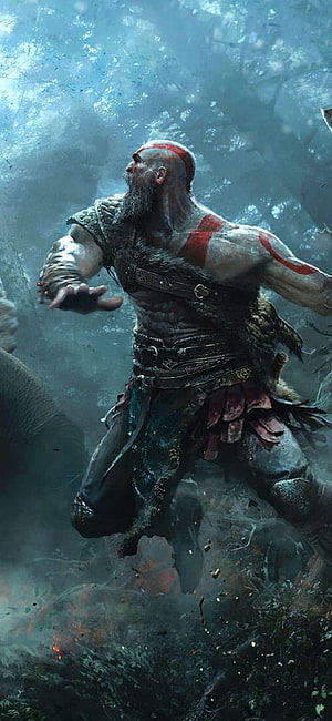 Kratos in a Snowy Forest from the God of War Video Game Series HD phone wallpaper
