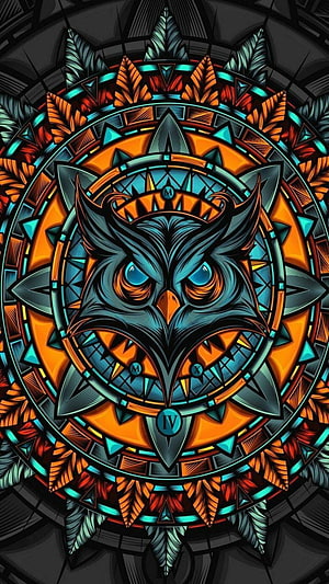 Psychedelic Stained Glass Owl Mandala with Geometric Patterns and Vibrant Colors HD phone wallpaper