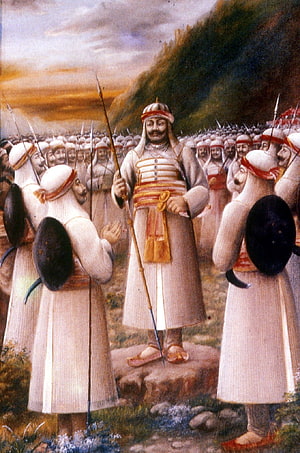 Maharana Pratap Leading His Rajput Army in a Historical Military Painting HD phone wallpaper