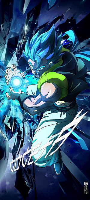 Gogeta Blue Super Saiyan charging energy blast in Dragon Ball Super anime artwork HD phone wallpaper