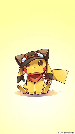 Cute Pikachu in Explorer Outfit with Hat and Goggles on Soft Yellow Background HD phone wallpaper