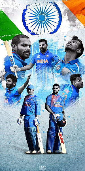 Indian Cricket Team Players Collage with National Flag and Ashoka Chakra HD phone wallpaper