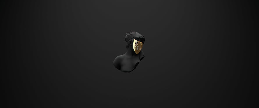 Minimalist Black Bust with Gold Mask on Dark Background HD wallpaper
