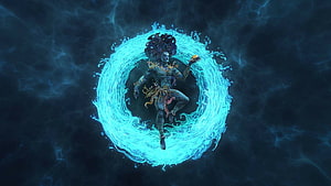 Shiva Water Form Concept Art with Glowing Blue Energy Ring HD wallpaper