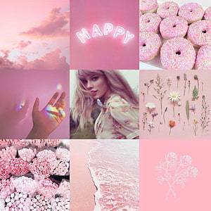 Taylor Swift Aesthetic Collage Featuring Pink Clouds, Neon Sign, Donuts, and Floral Arrangements HD phone wallpaper