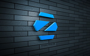 Zorin OS 3D Logo on Dark Gray Brick Wall with Blue Geometric Design HD wallpaper
