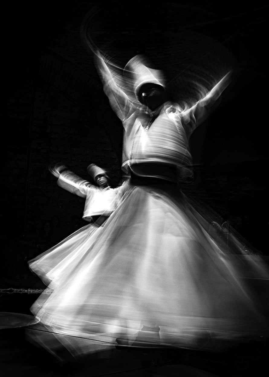 Sufi Whirling Dervish in Motion with Flowing White Robes and Tall Hat HD phone wallpaper