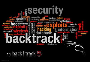 Backtrack 5 Hacking Word Cloud with Security and Exploit Terminology on Black Background HD wallpaper