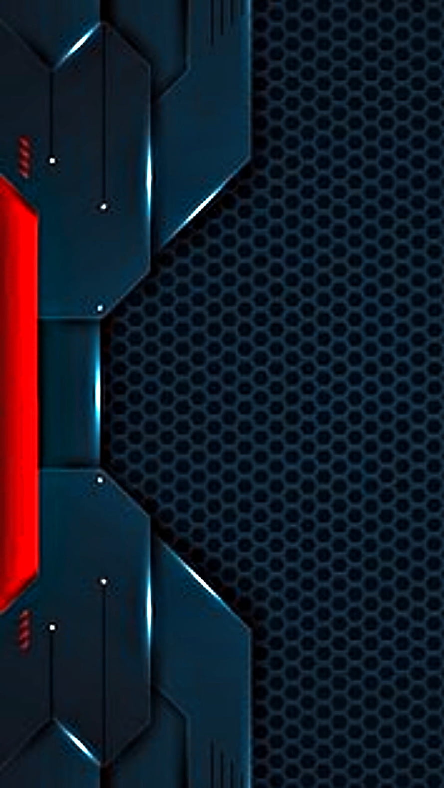 Futuristic Sci-Fi Metal Panel with Red Accent and Hexagonal Mesh Texture HD phone wallpaper