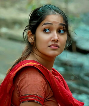 Anikha Surendran in Traditional Red Saree with Gold Border and Natural Makeup HD phone wallpaper
