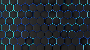 Dark Hexagonal Honeycomb Pattern with Glowing Blue Neon Grid Lines HD wallpaper