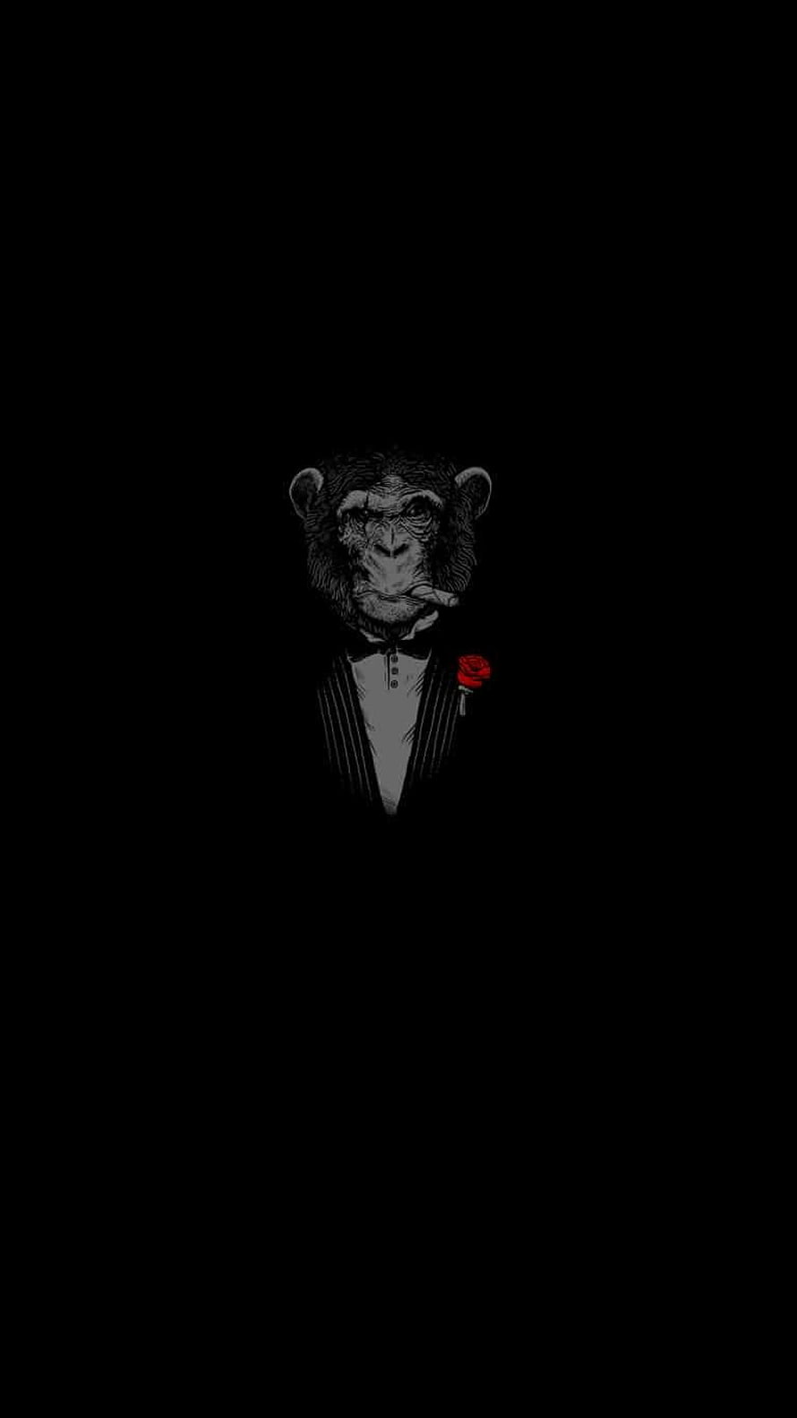 Chimpanzee in a Tuxedo with Red Rose and Cigar on Black Background HD phone wallpaper