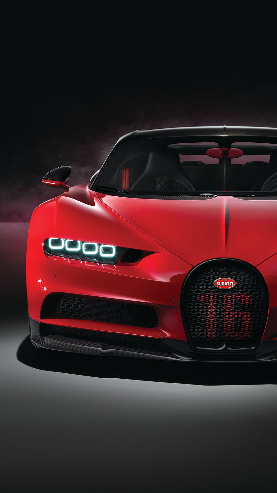 Red Bugatti Chiron Sport Front View with LED Headlights and Signature Grille HD phone wallpaper