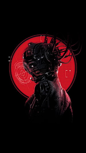 Cyberpunk Female Character with Neural Interface and Red Holographic Display HD phone wallpaper