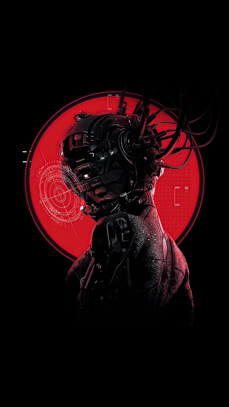Cyberpunk Female Character with Neural Interface and Red Holographic Display HD phone wallpaper