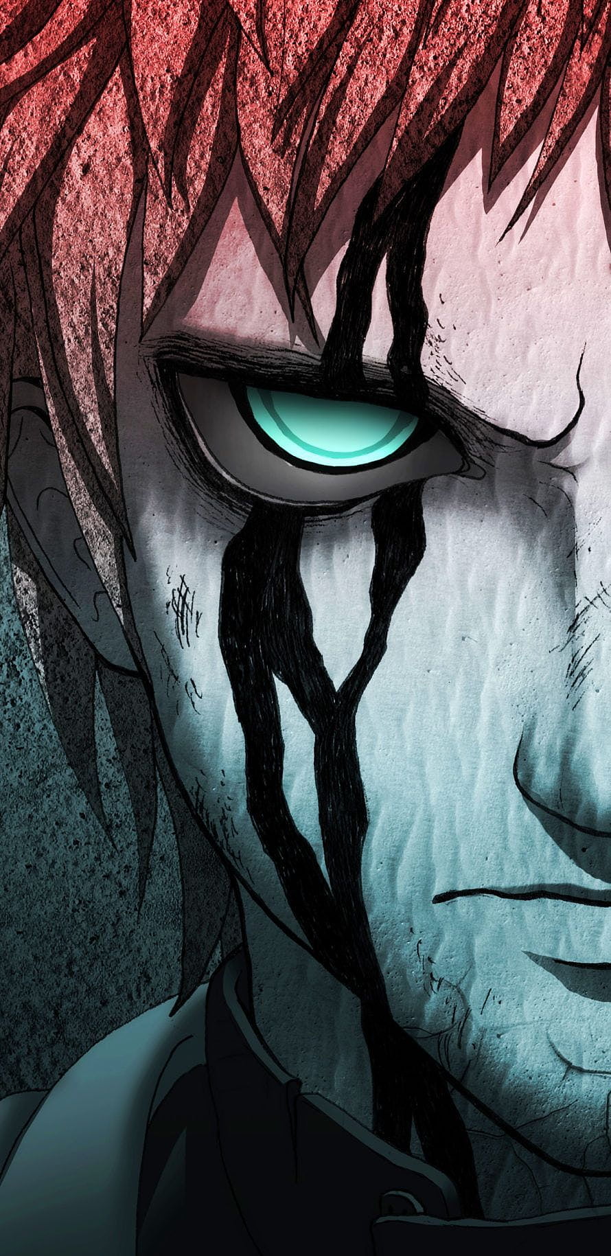 Gaara Close-Up Portrait With Glowing Cyan Eye And Dark Tears HD phone wallpaper