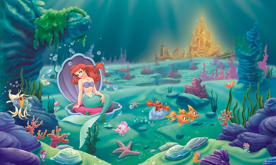 Ariel from The Little Mermaid Sitting in a Giant Shell in an Underwater Kingdom HD wallpaper