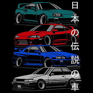 JDM Legends: Iconic Japanese Sports Cars in Bold Vector Illustration HD phone wallpaper