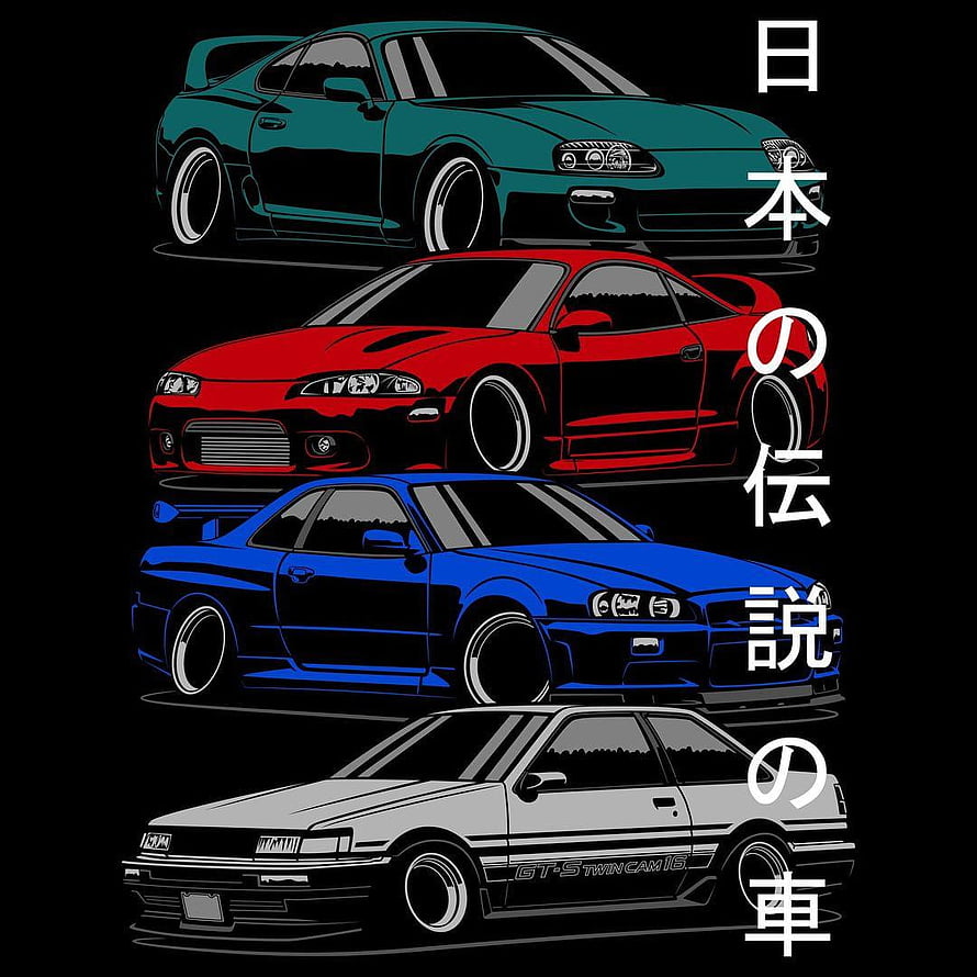 JDM Legends: Iconic Japanese Sports Cars in Bold Vector Illustration HD phone wallpaper