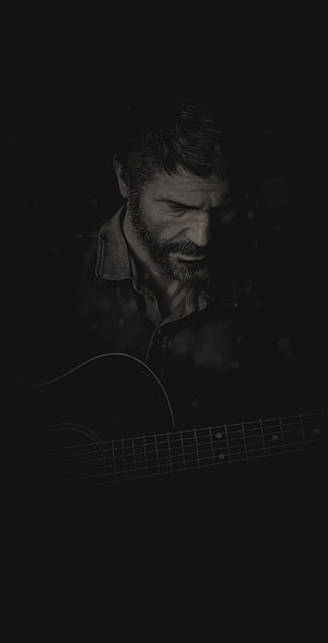 Joel from The Last of Us Part II Playing Acoustic Guitar in Dark Cinematic Portrait HD phone wallpaper