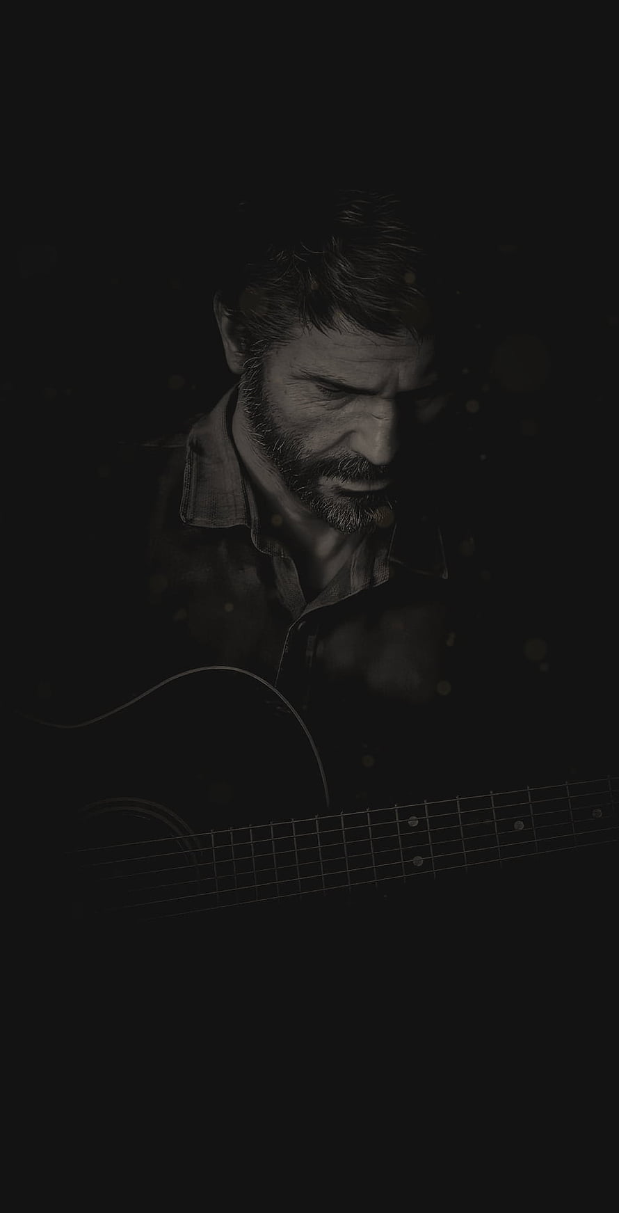 Joel from The Last of Us Part II Playing Acoustic Guitar in Dark Cinematic Portrait HD phone wallpaper