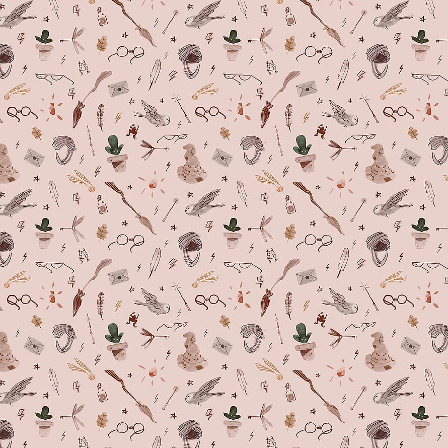 Harry Potter Themed Seamless Pattern with Quidditch Brooms, Owls, and Magical Objects HD phone wallpaper