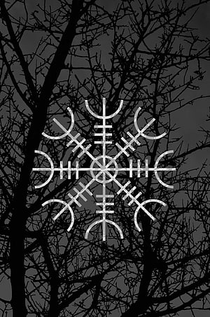 Norse Viking Rune Symbol Over Bare Winter Tree Branches HD phone wallpaper