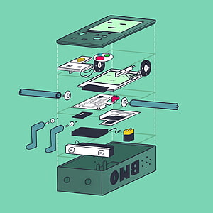 Adventure Time BMO Exploded View Illustration with Internal Circuitry and Components HD phone wallpaper