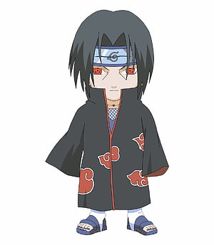 Chibi Itachi Uchiha in Akatsuki Cloak with Sharingan Eyes from Naruto Anime HD phone wallpaper