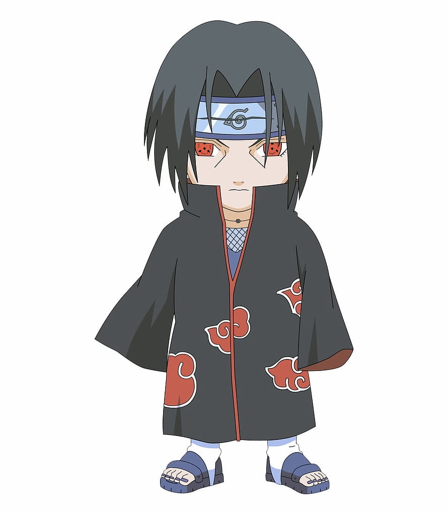 Chibi Itachi Uchiha in Akatsuki Cloak with Sharingan Eyes from Naruto Anime HD phone wallpaper