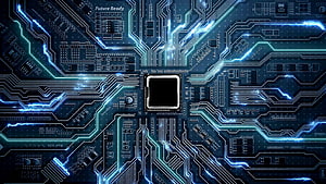 Glowing Blue Circuit Board with Central Processor Chip and Digital Traces HD wallpaper