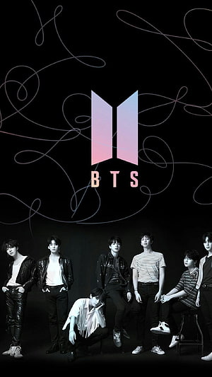 BTS Group Portrait With Official Logo On Black Background HD phone wallpaper