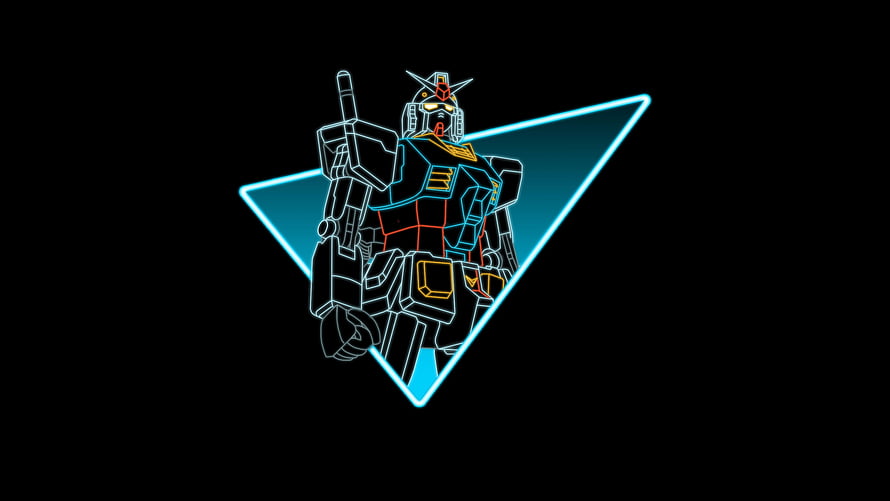 Neon Wireframe RX-78-2 Gundam Robot Inside Glowing Triangle on Black Background HD wallpaper