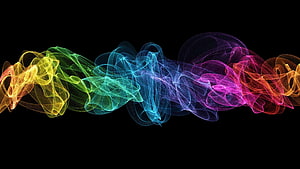 Vibrant Rainbow Smoke Waves Flowing Across a Dark Black Background HD wallpaper