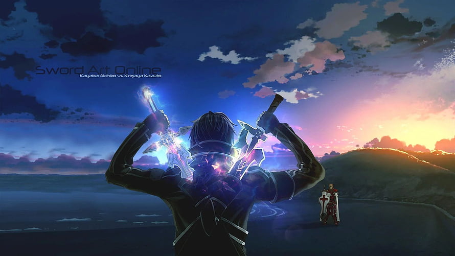 Sword Art Online Kayaba Akihiko vs Kirigaya Kazuto Dual Sword Battle Scene HD wallpaper