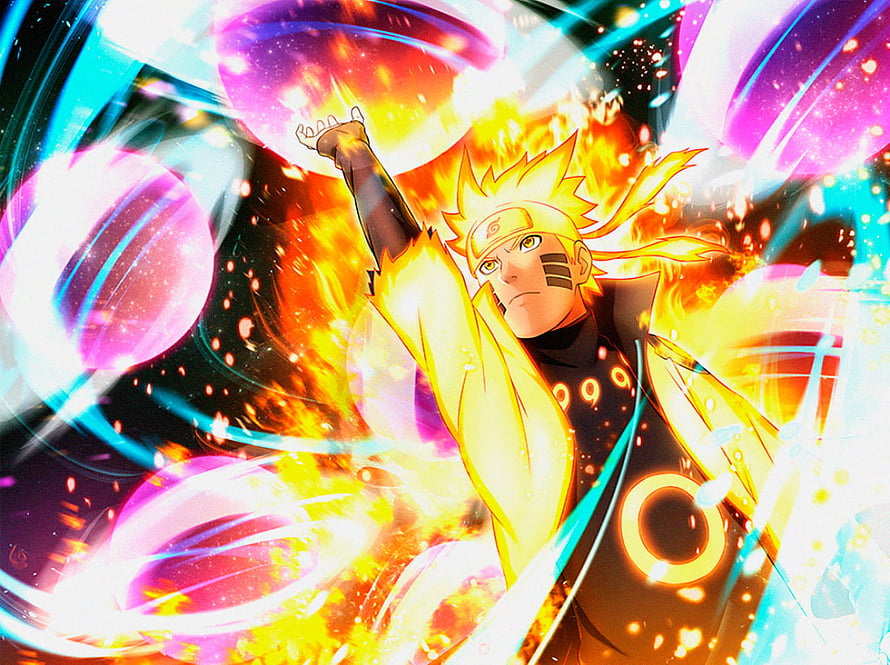 Naruto Uzumaki Six Paths Sage Mode Anime Artwork with Vibrant Energy Effects HD wallpaper