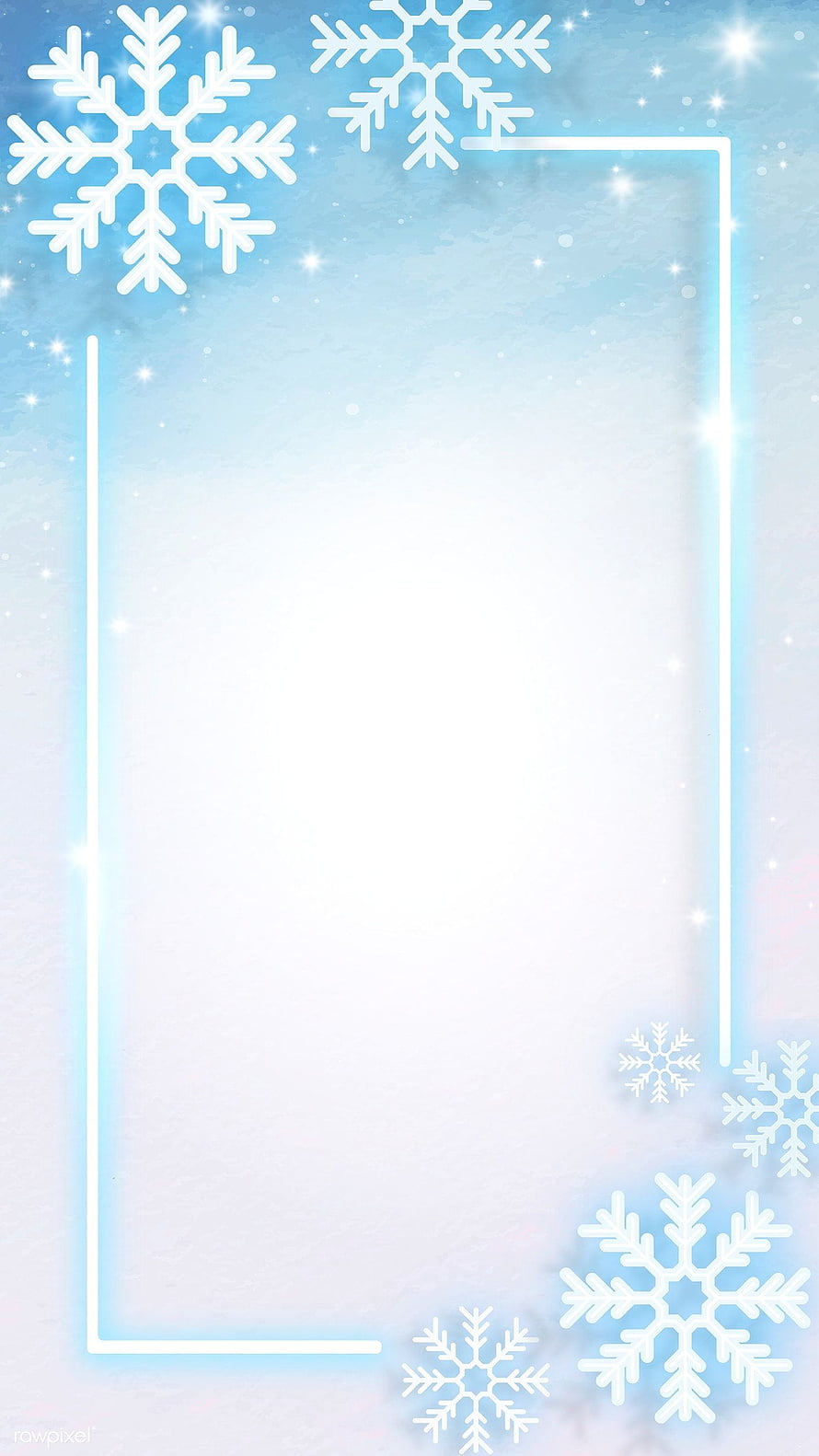 Winter Neon Frame Wallpaper With Snowflakes And Sparkling Blue Background HD phone wallpaper
