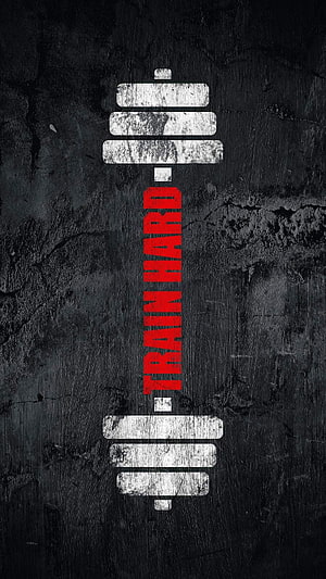 Gritty Gym Motivational Wallpaper with Train Hard Text and Barbell Graphic HD phone wallpaper