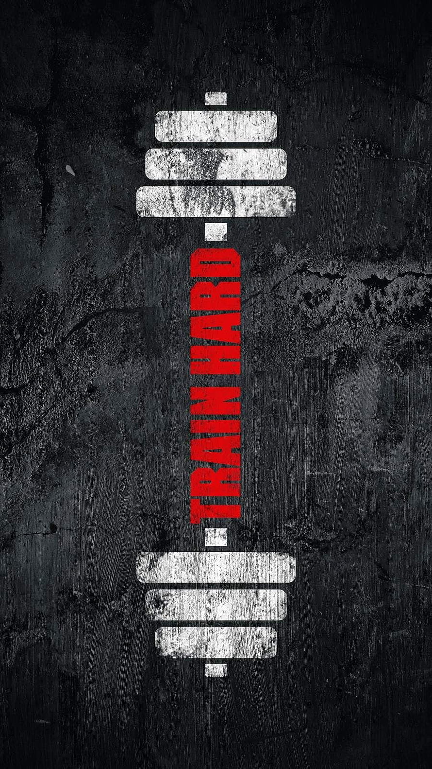 Gritty Gym Motivational Wallpaper with Train Hard Text and Barbell Graphic HD phone wallpaper
