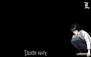 L Crouching Silhouette on Black Background from Death Note Anime HD wallpaper