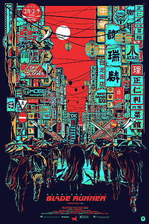 Blade Runner 1982 Movie Poster Artwork Featuring Neon Dystopian Cityscape and Crowds HD phone wallpaper