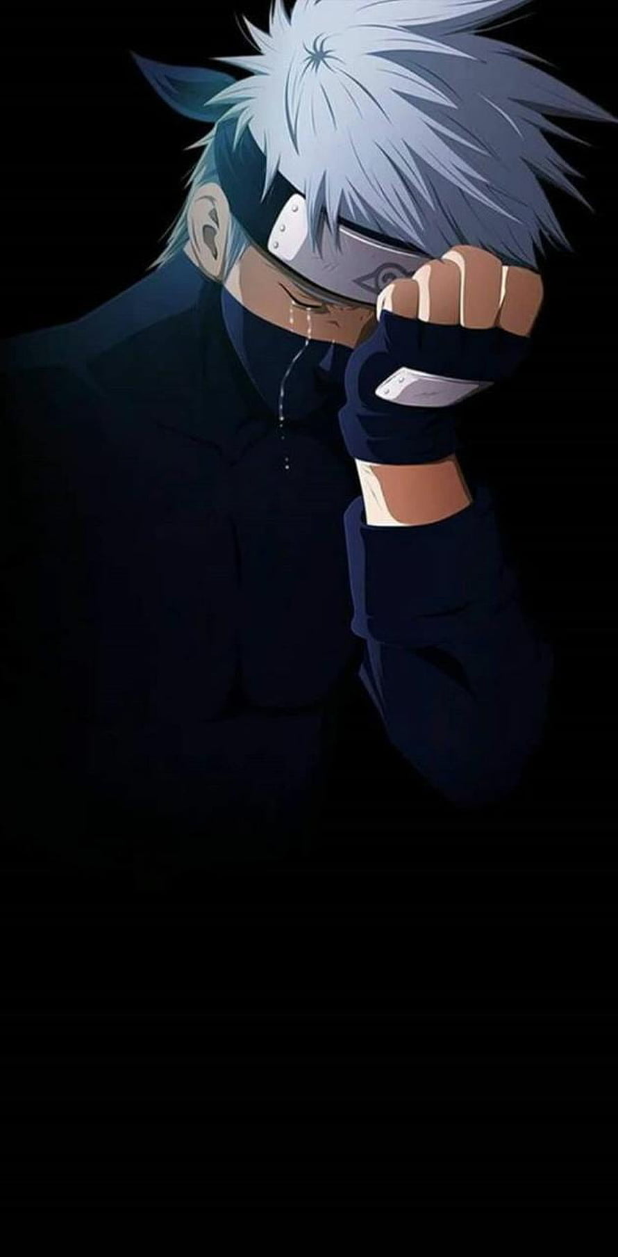 Kakashi Hatake Crying Anime Character with Silver Hair and Headband HD phone wallpaper