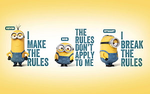 Despicable Me Minions Kevin Bob and Stuart Character Lineup on Yellow Background HD wallpaper
