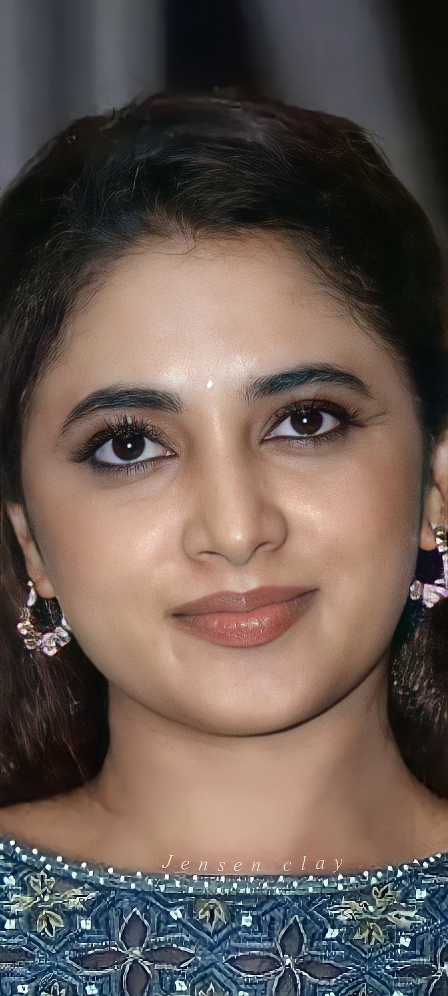 Priyanka Arul Mohan Portrait in Blue Embroidered Attire with Floral Earrings HD phone wallpaper