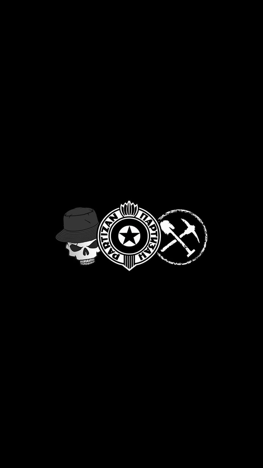 Partizan Emblem with Skull and Crossed Tools on Black Background HD phone wallpaper
