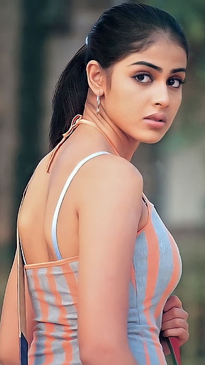 Genelia D'Souza Portrait in Striped Dress with Ponytail HD phone wallpaper